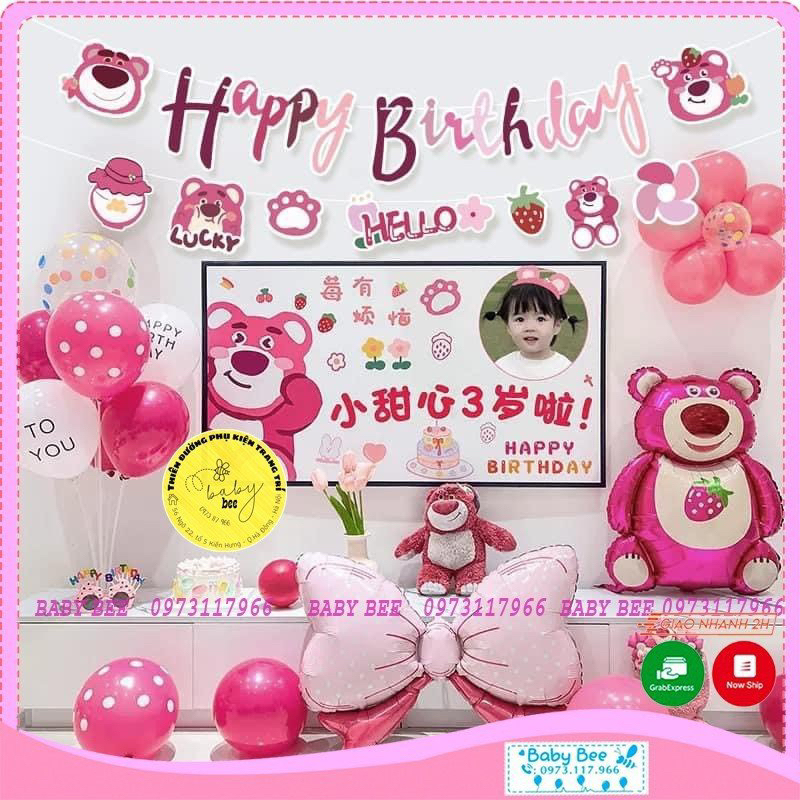 Set bóng trang trí sinh nhật chủ đề gấu dâu losto