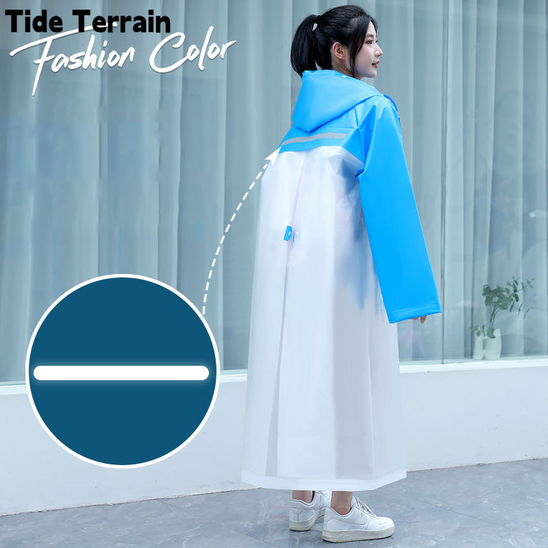 Tide Terrain เสื้อกันฝนทั้งตัวเงินยาวป้องกันฝนตกหนักเสื้อกันฝนเดียวเสื้อคลุมฝนวัสดุพีวีซีคุณภาพสะท้อนแสง ราคา 289 บาท*ส่งฟรี