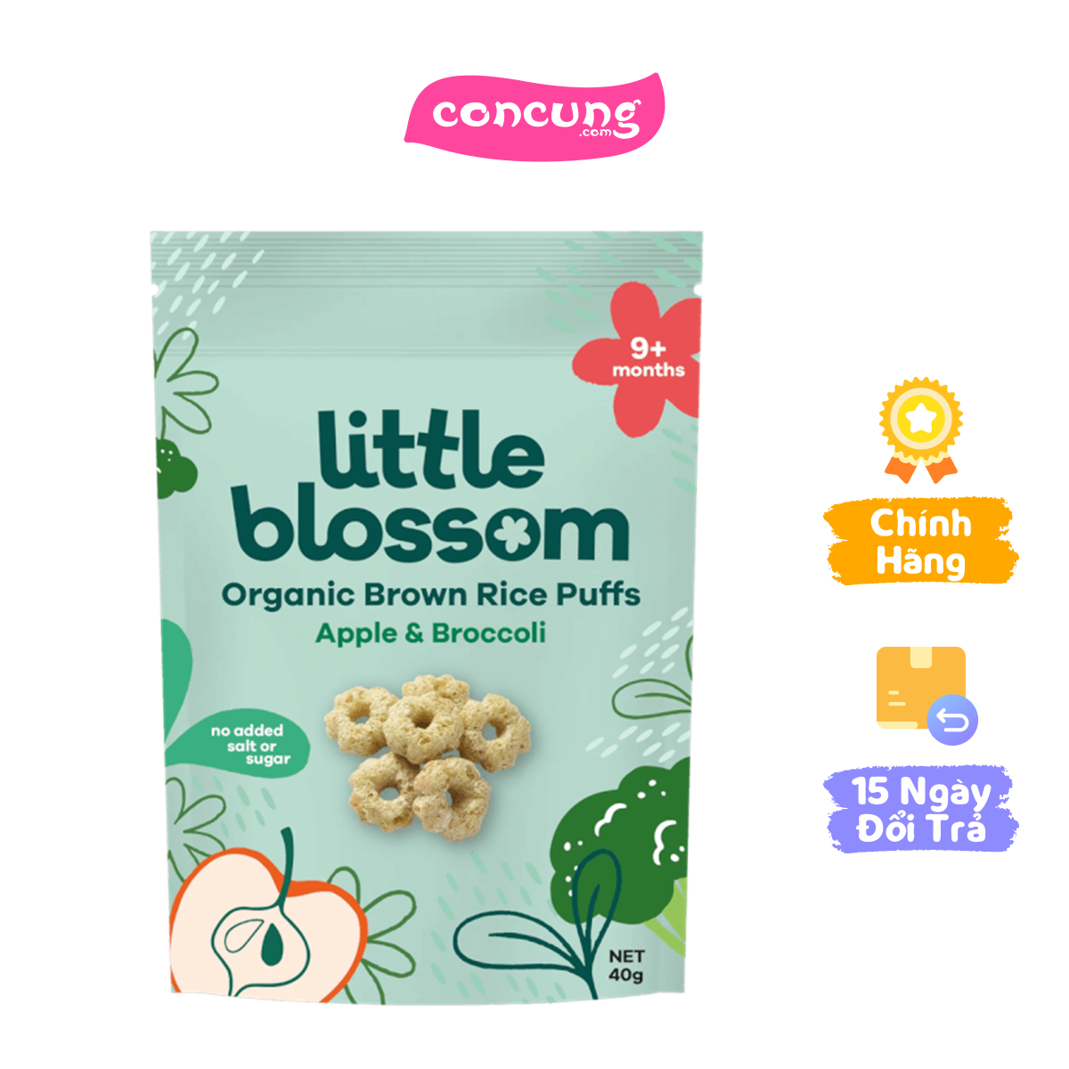 Bánh Puffs Gạo Lứt Hữu Cơ Little Blossom Vị Táo Và Bông Cải Xanh