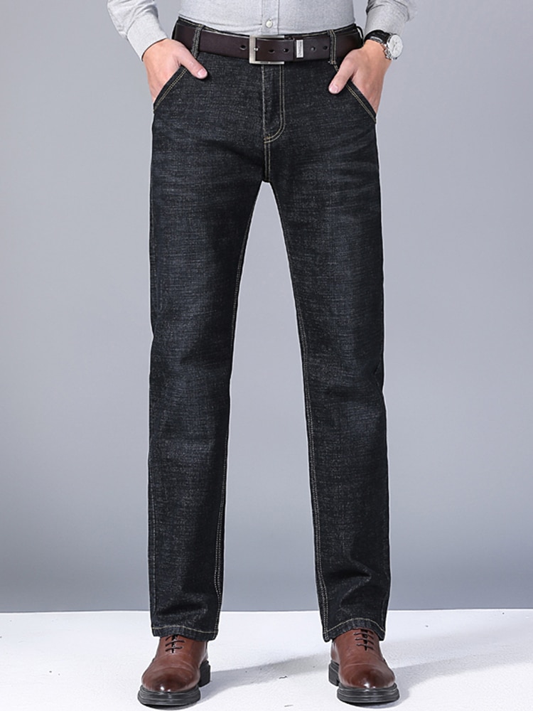 Phong cách cổ điển Người Đàn Ông jean thương hiệu công sở giản dị dáng ôm Denim Sang Trọng Quần Nam Màu Xanh quần dài màu đen Kích Thước 38 40 a1c-008