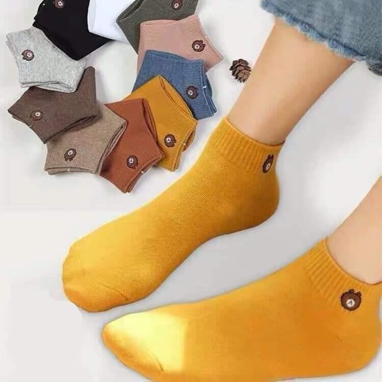 Sét 3 đôi tất gấu siêu dễ thương, tất nữ cố ngắn - combo 3 đôi tất gấu