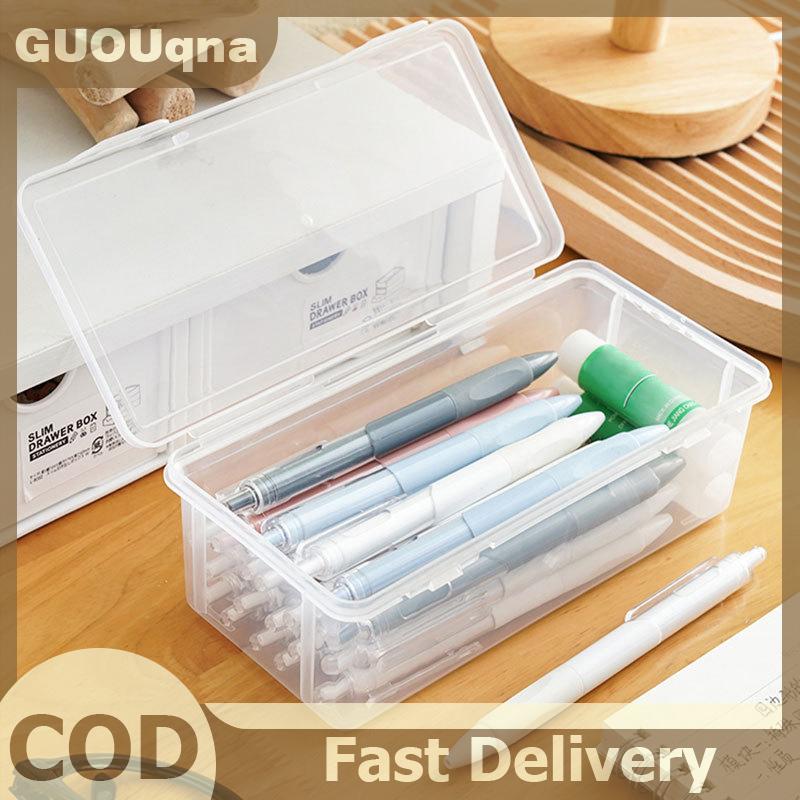 GUOUqna Với Buckled Hộp Bút Chì Công Suất Lớn Trong Suốt Không Thấm Nước Văn Phòng Phẩm Trường Hợp Chống Bụi Nhựa Máy Tính Để Bàn Lưu Trữ Hộp Đánh Dấu Bút