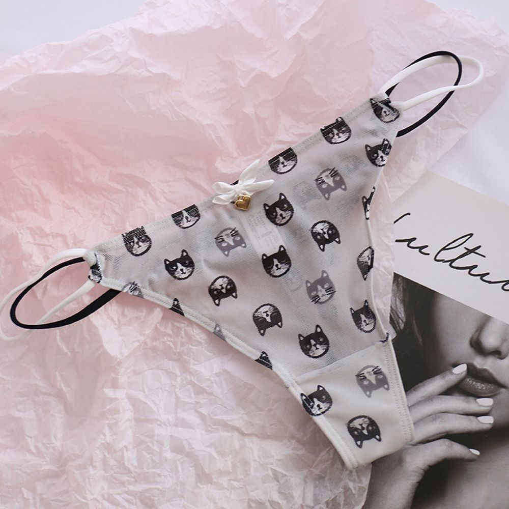 Qingxin thoáng khí dễ thương mèo cạp thấp gấu cho trái tim Hàn Quốc cho nữ Đồ lót lưới sọc tóm tắt Phụ Nữ Cung quần lót