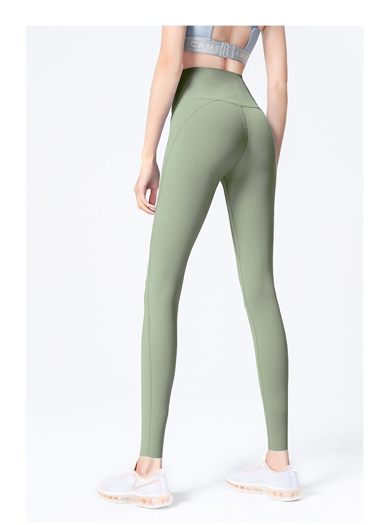 Pantaloni da yoga in lycra da donna color cammello e leggings da palestra senza cuciture