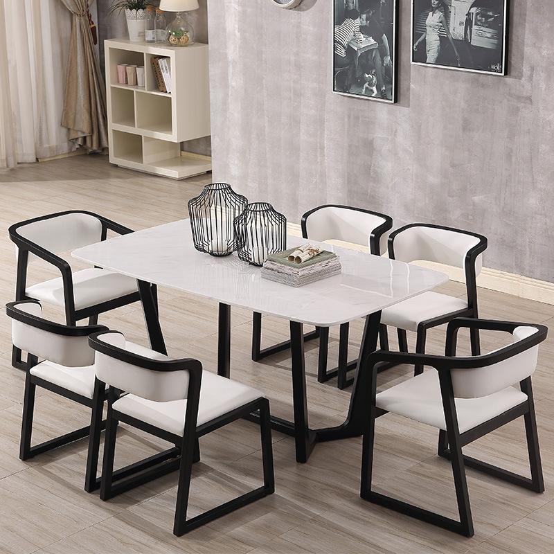 Northern Europe Dining Table Made of Solid Wood Rectangular Marble Dining Tables And Chairs Set Small Apartment Creative Table 6 People