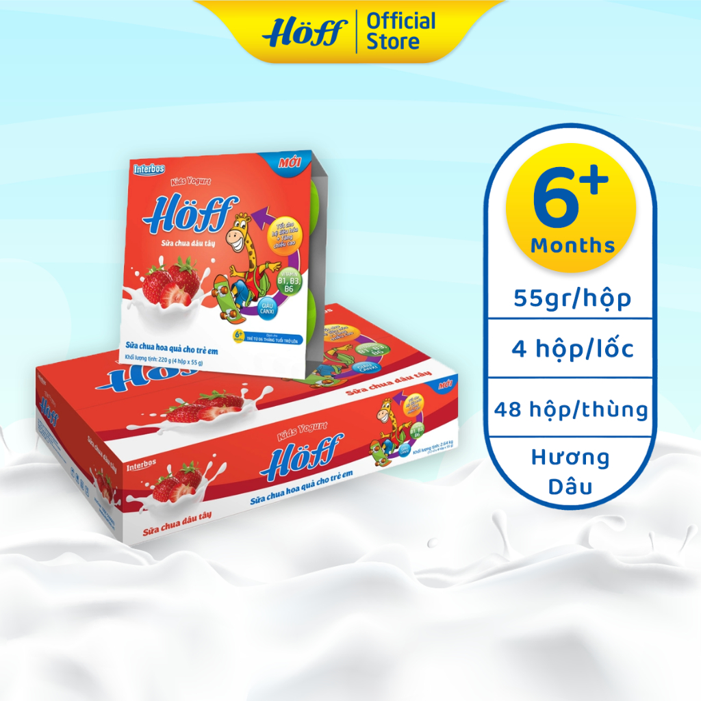 Sữa Chua trẻ em vị Dâu HOFF (1 thùng - 48 hộp)