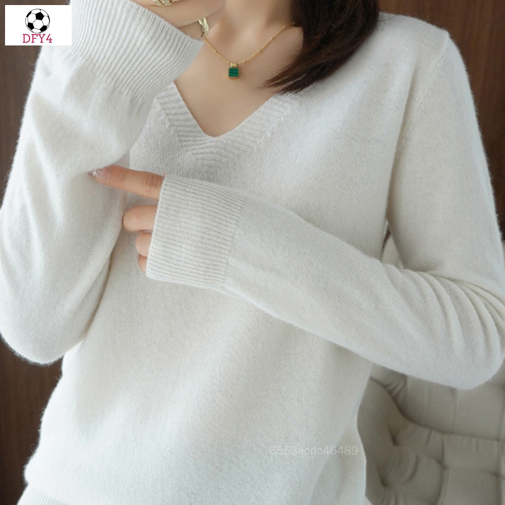 Áo len cho phụ nữ phong cách Hàn Quốc v-cổ tay áo dài len Tops phổ quát cho mùa xuân mùa thu D4-MY