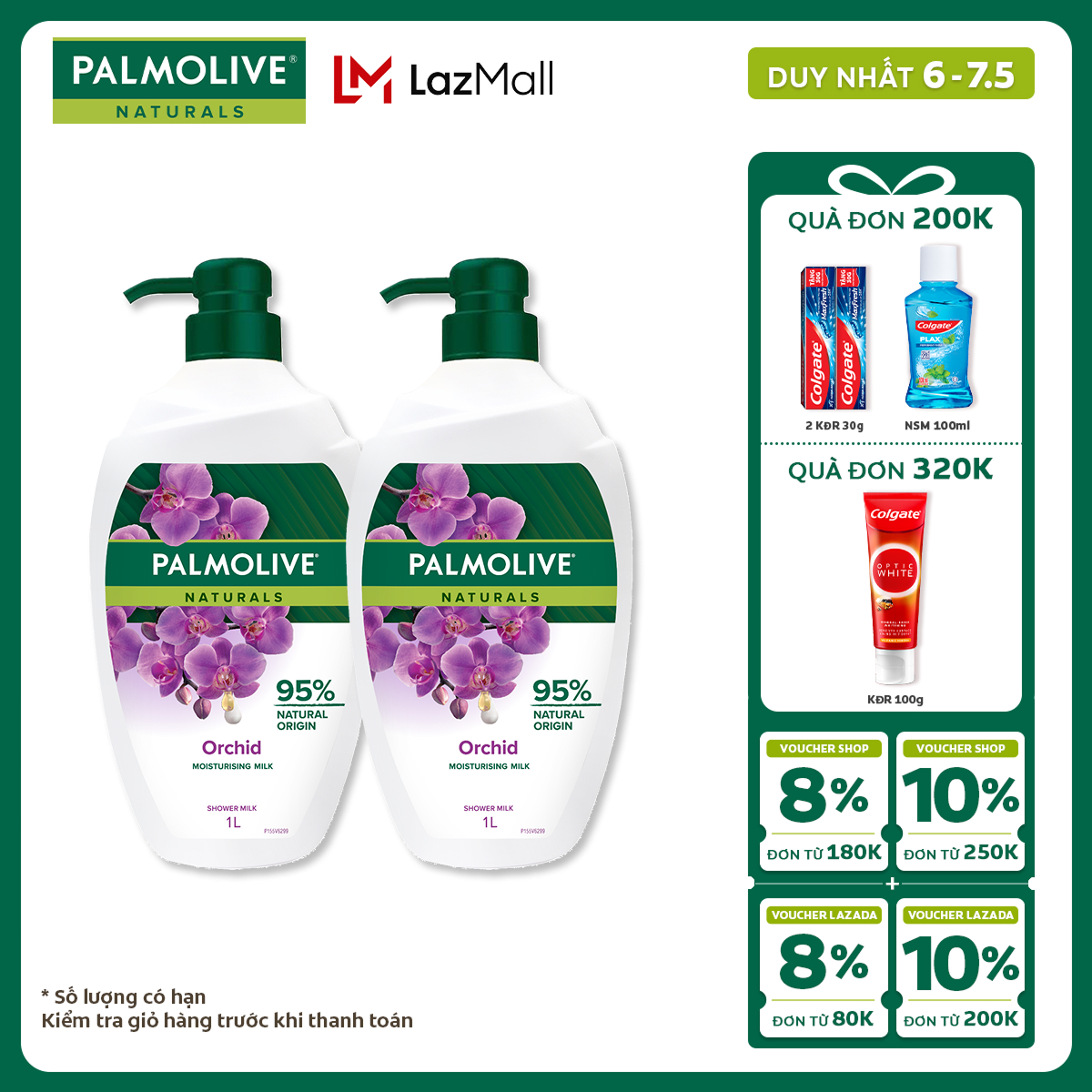 [Chỉ 6-7.5_Áp 2 tầng Voucher giảm đến 20%] Bộ 2 Sữa tắm Palmolive chiết xuất Sữa và Hoa Phong Lan Đe