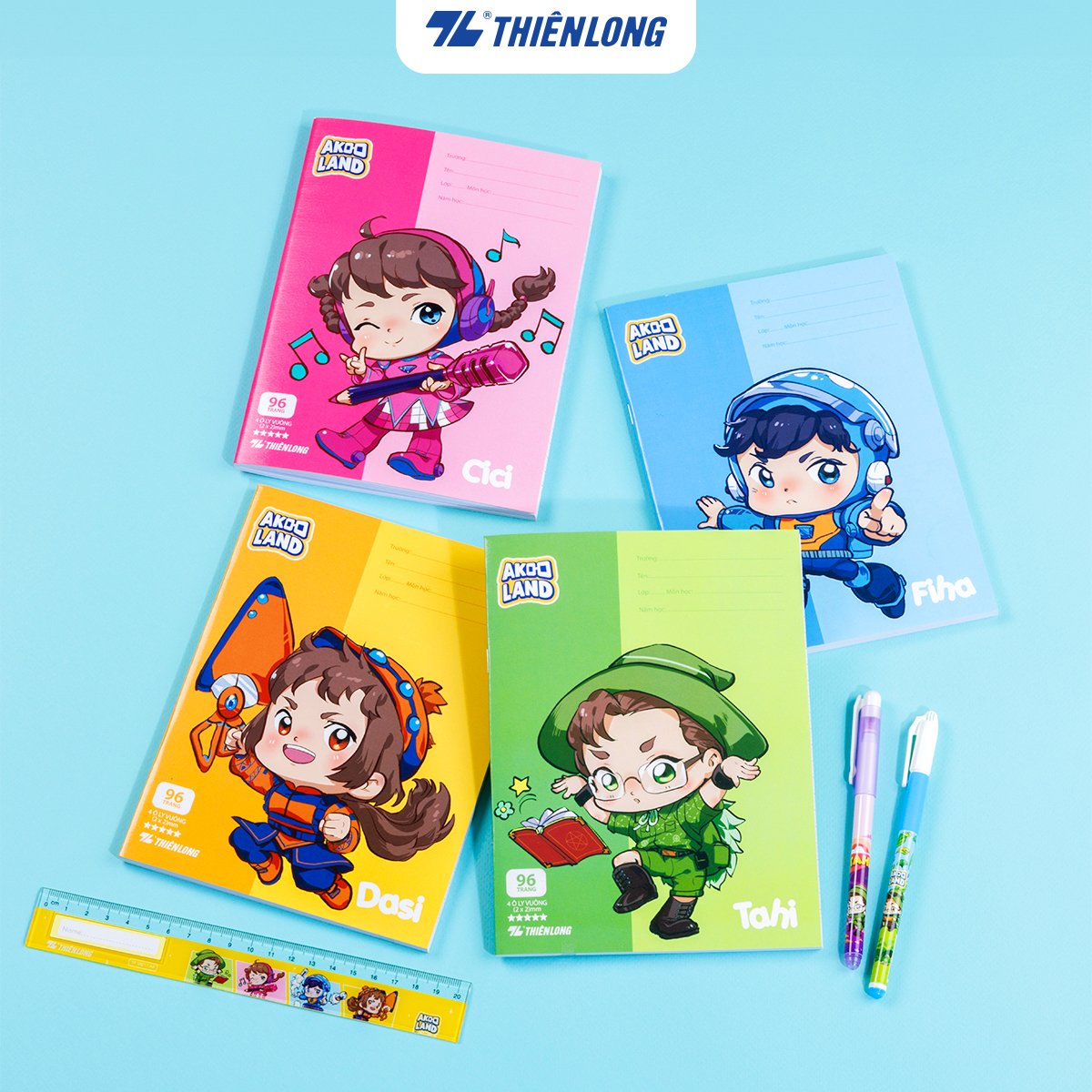 Combo 5/10 Tập học sinh 96 trang 4 ô ly vuông 2mm 80-100gsm Thiên Long - Akooland thế giới học cụ thần kỳ - Mẫu ngẫu nhiên