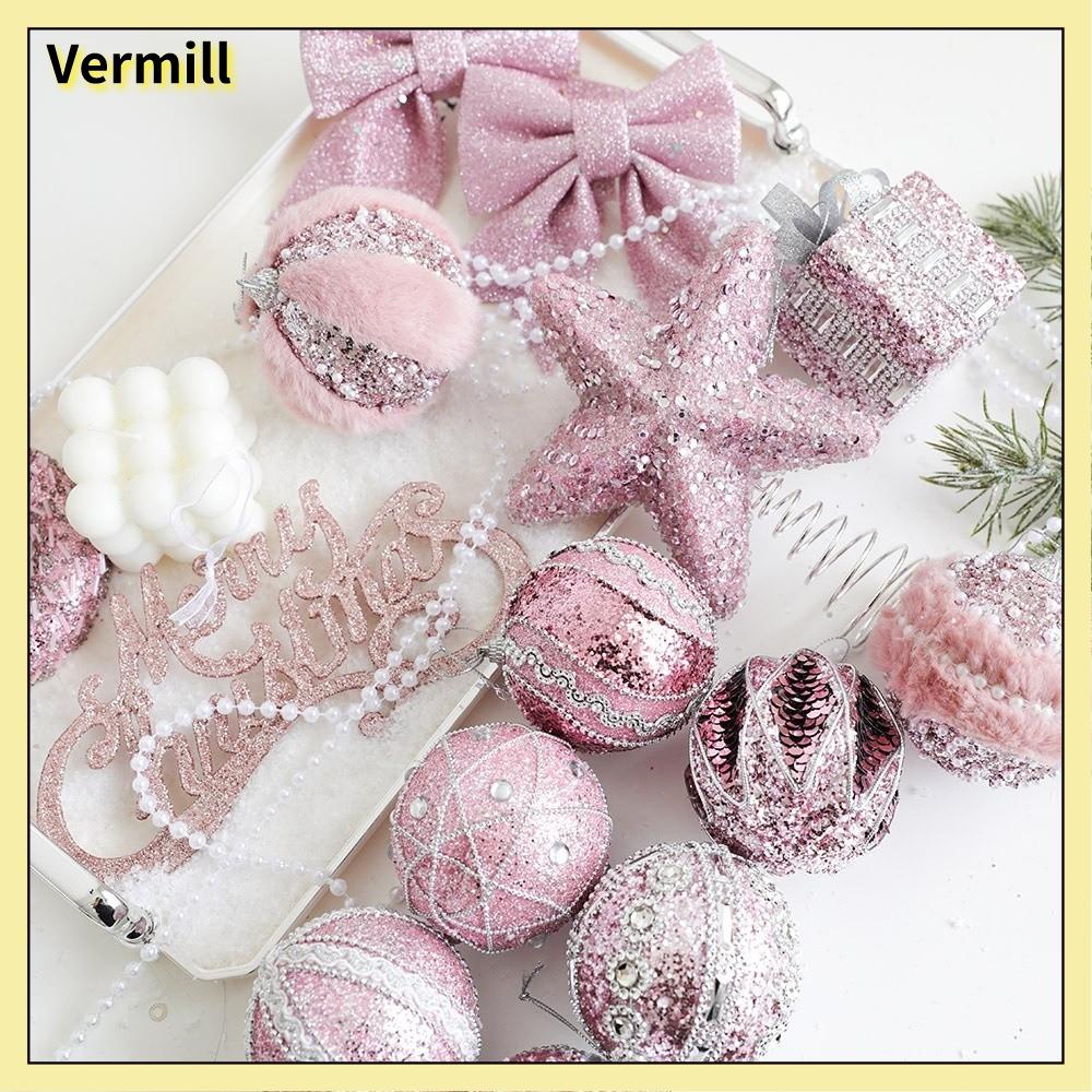VERMILL Cây thông có nơ và ngôi sao bằng bóng xốp Đồ trang trí cây Giáng sinh Không dễ vỡ Màu hồng Dây Treo Cây Giáng Sinh Tinh tế Tự làm Giáng sinh