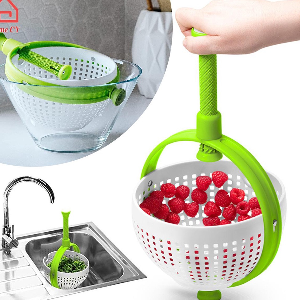 Bộ rổ quay làm ráo nước rau củ quả đa năng có tay cầm xoay làm bằng nhựa tiện dụng cho nhà bếp