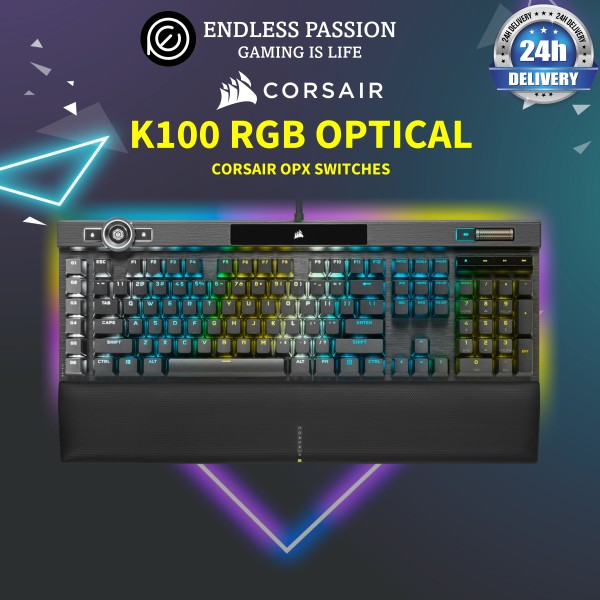 Corsair K100 RGB Optical-Mechanical Gaming Keyboard - Corsair OPX RGB Optical-Mechanical Keyswitches - AXON Hyper-Processing Technology for 4X Faster Throughput - 44-Zone RGB LightEdge Singapore