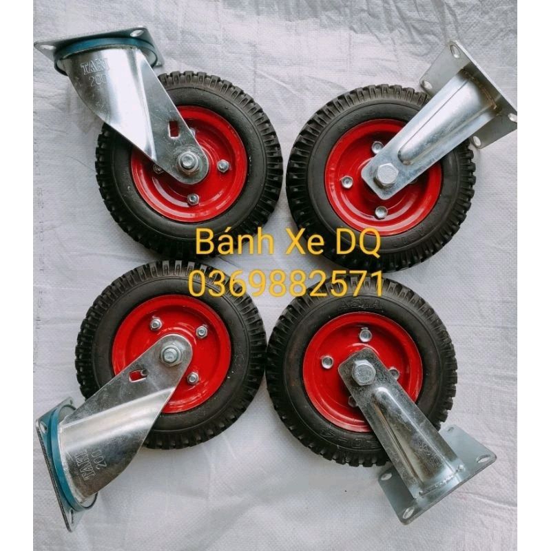 Bánh Xe Cao Su Mâm Đỏ Đường Kính 20Cm Cho Xe Đẩy Hàng