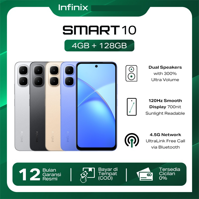 Infinix Smart 10 [4/64GB] [4/128GB] - Up to 8GB Extended RAM - 6.67 inch 120Hz HD+ - T7250 - 5000 mAh Harga  1,299,000 Ringgit*Penghantaran Percuma