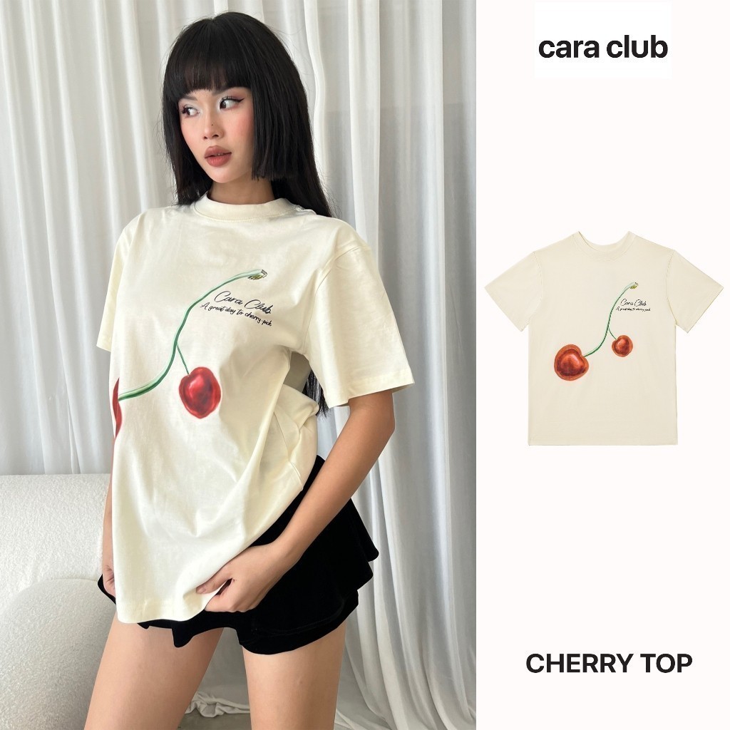 CARA Áo thun nữ Cherry tay ngắn freesize năng động