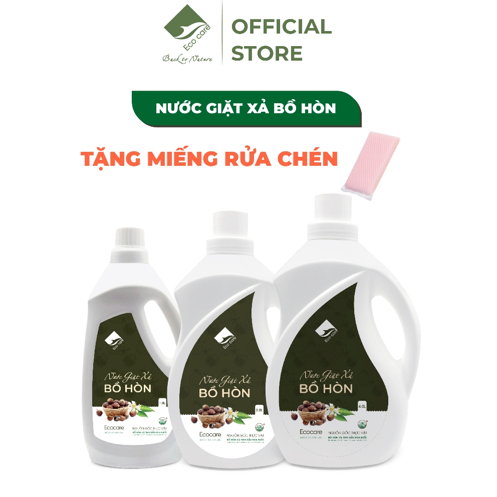 Nước giặt xả hữu cơ bồ hòn ECOCARE kết hợp tinh dầu hoa bưởi, giặt xả an toàn với mọi loại vải [1L-2L-4L]