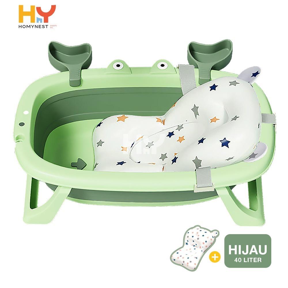 HOMYNEST Bak Mandi Bayi Lipat Dengan Bantal Portable Motif Kepiting Lucu Berkualitas