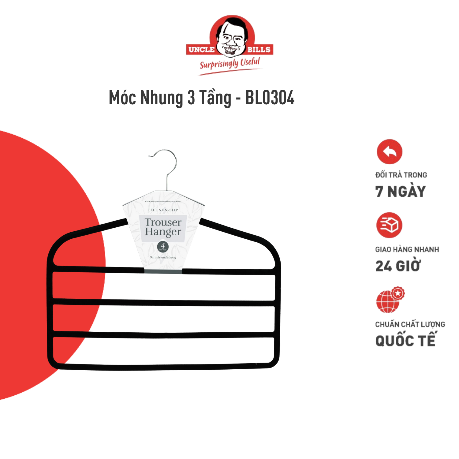 Móc nhung treo quần áo đa năng 4 tầng cao cấp chất liệu nhung mềm mại Uncle Bills BL0304 dùng để treo khăn choàng, khăn lông, quần áo,không làm trầy xướt quần áo, tiết kiệm không gian tủ quần áo, tiện lợi dễ sử dụng