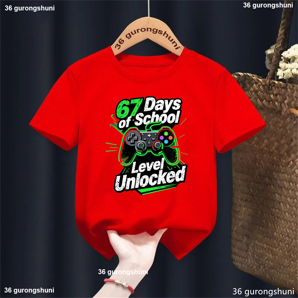 67 Days Of School Level Unlocked 67 Meme Printed T Shirt Girls/Boys Game Funny Kids Clothes Solid Short Sleeve Shirt - 1
