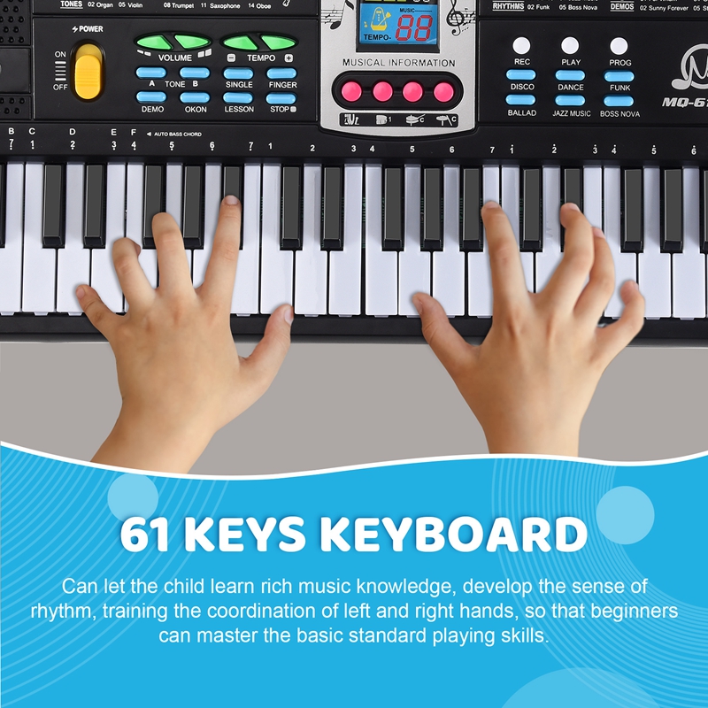 (GQZX) 61 Keys Electronic Piano Digital Music Electronic Keyboard Musical Instrument Gift with Microphone for Kids Beginners