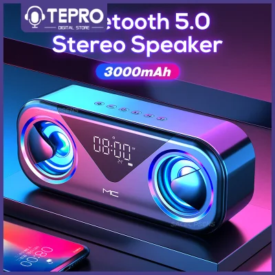 TePro Digital Accessories Bluetooth Speaker Portable Column LED Flash Wireless Loudspeaker FM Radio Alarm Clock Speaker LED Display Support TF AUX USB music Center