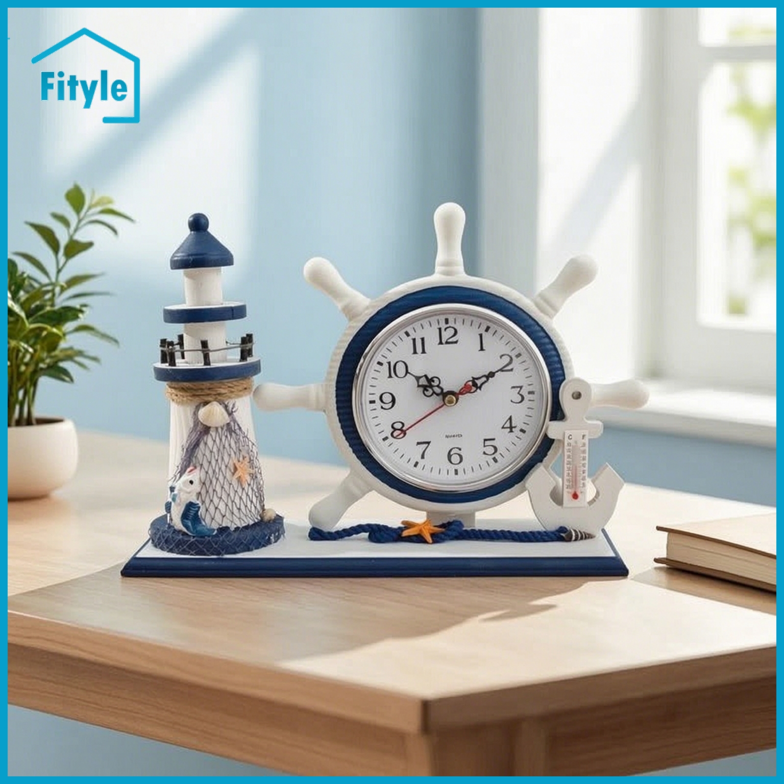 Fityle Quartz Nautical Desk Clock Analog Ship Wheel Clock Beach Accurate for Shelf ราคา 2,648 บาท*ส่งฟรี
