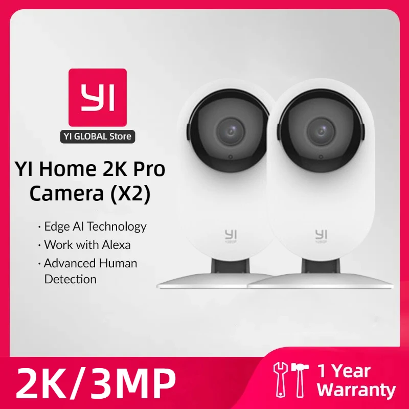 YI Pro 2K Wifi Home Camera 2pcs Kit 3MP with Night Vision IP Security Protection AI Powered Human/So