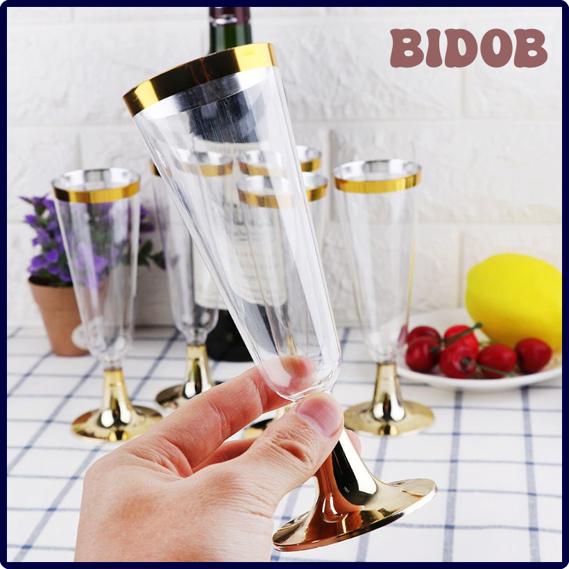 Bidob 6 cái/bộ nhựa dùng một lần ly rượu vang rượu sâm banh rượu vang đỏ sáo Kính Cocktail Cốc Nhà thanh tiệc cưới cốc uống 150ml eibip