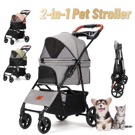 Foldable Pet Trolley Outdoor Carrier - Multi-functional Cat Dog Stroller