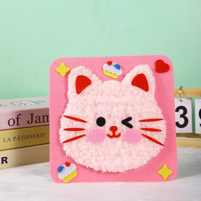 DIY Kids Sewing Kit Embroidery Craft Needle Punch Yarn Painting Threading Drawing Set for Beginners
