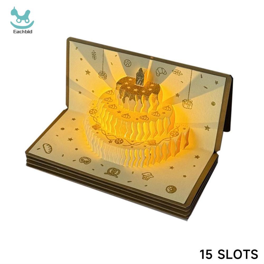 Eachbid 3D Music Light Birthday Card Creative Pop Up Cake Lucky Money Red Envelope Greeting Card With Light Music For Holiday Party Gift