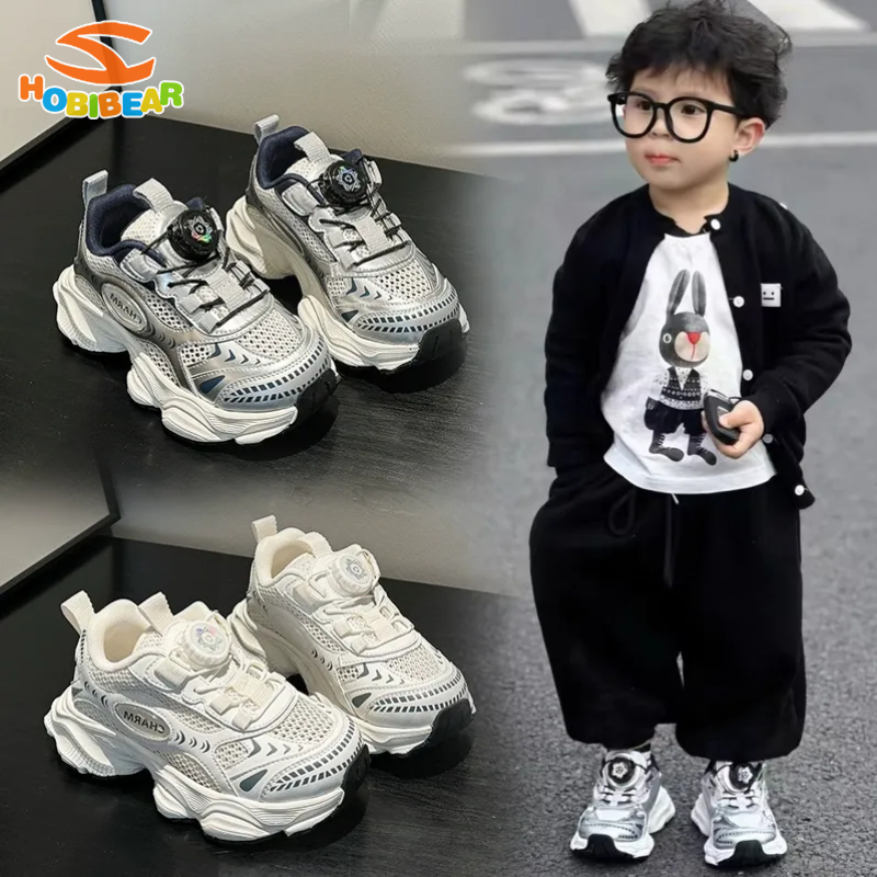 HOBIBEAR Giày dép trẻ em, giày thể thao nam và nữ, giày chạy có lưới đơn, đơn giản, khóa xoay Giày lưới. Thoáng khí, mềm mại, thoải mái, và chất lượng cao.