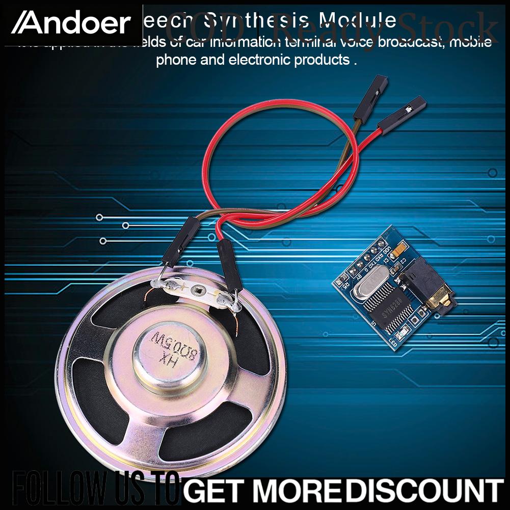 Andoer โมดูลการสังเคราะห์เสียงพูด SYN6288 ข้อความเป็นคำพูดพร้อมการออกเสียงในชีวิตจริง ราคา 698 บาท*ส่งฟรี