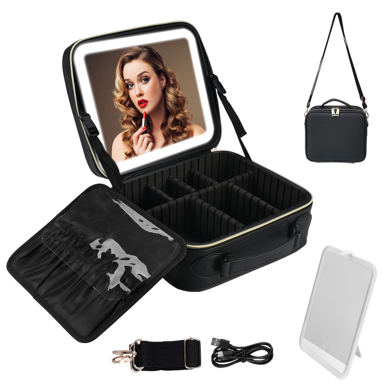 habe Travel Makeup Bag with Mirror - Premium Vegan Designer Make