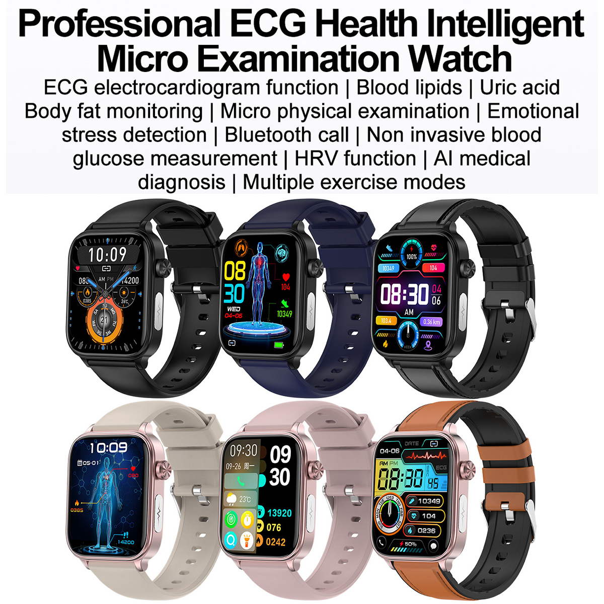 Không xâm lấn đường huyết lipid máu Uric axit ECG Đồng hồ thông minh huyết áp cơ thể kiểm soát nhiệt độ smartwatch cho Nam Nữ cuộc gọi Bluetooth không thấm nước vòng tay thể thao VS et481 et310 et210