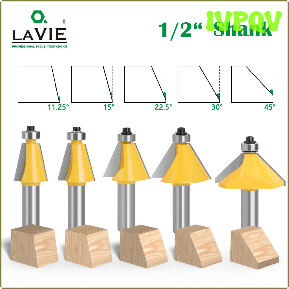 Ivpqv Lavie 1 cái 1/2 "Shank 11.25 15 22.5 30 45 độ chamfer & bevel viền mũi dao rãnh đôi chế biến g