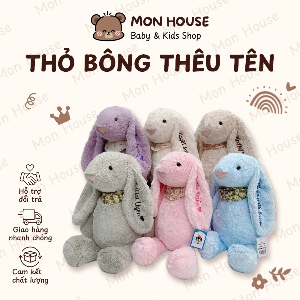 [Qùa Tặng Thỏ Thêu Tên] Thỏ bông lông mềm thêu tên cho bé theo yêu cầu, Món quà ý nghĩa, thỏ jellyca