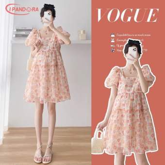 IP Váy ngắn tay cho bà bầu, váy công chúa Hoa Tay Phồng rộng cho bà bầu, quần áo bà bầu cỡ lớn, váy dài trung bình rộng, váy chữ A mỏng cho bà bầu