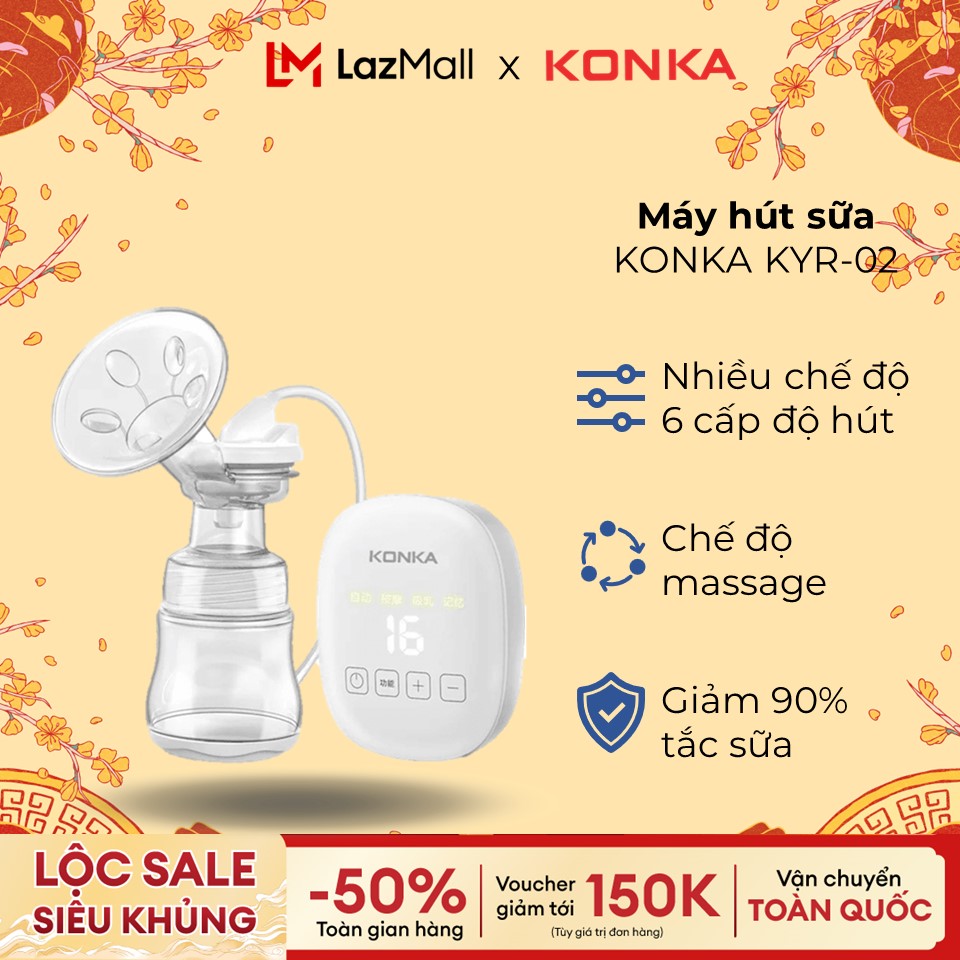 Máy hút sữa Konka KYR02 lực hút mạnh không tiếng ồn và có nhiều chế độ tùy chỉnh, đầy đủ phụ kiện đi kèm
