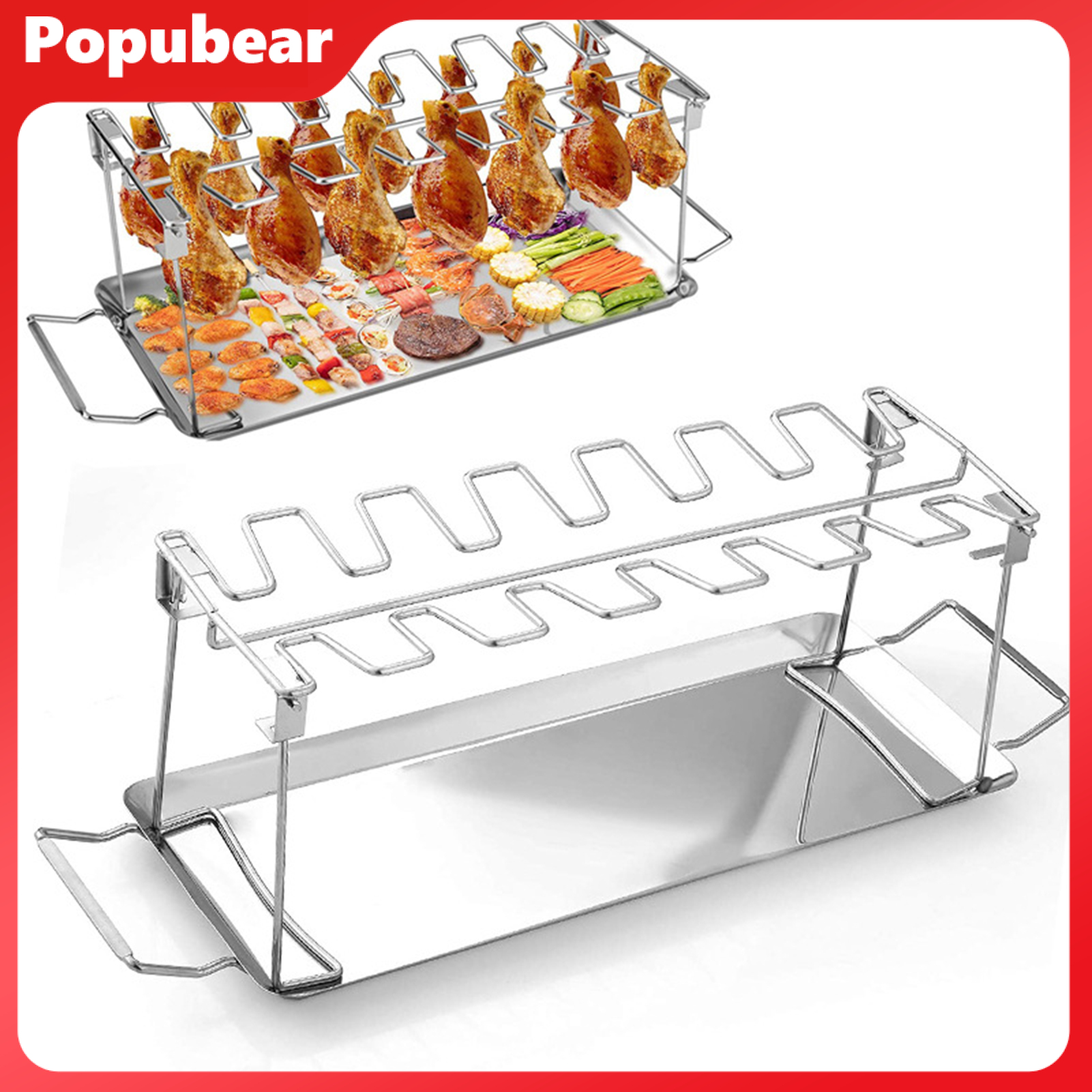 BBQ Chicken Wing Leg Grill Rack Even-Heat with Drip Pan Multipurpose Stainless Steel Roasting Holder Set ราคา 895 บาท*ส่งฟรี