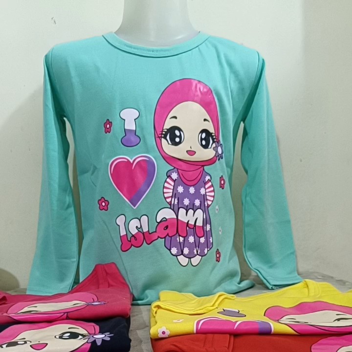Kaos anak perempuan lengan panjang motif hijab usia 1-12 tahun//atasan lengan panjang anak