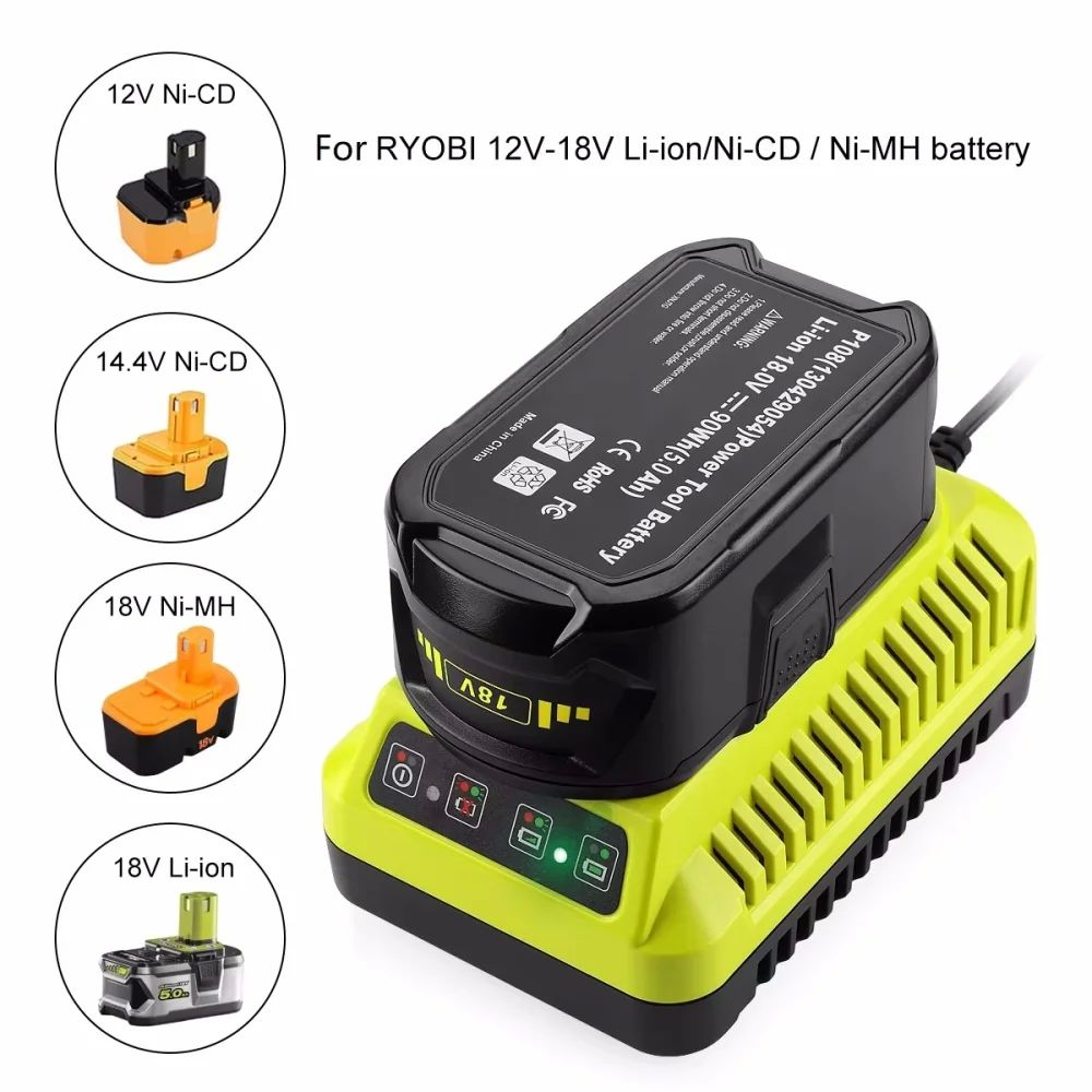 Sạc nhanh cho Ryobi Bộ sạc thay thế cho Ryobi Ni-CD Ni-MH Li-Ion 14.4V 18V Pin P107 p108 p108 một +