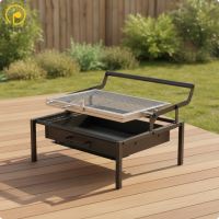 Perfk Stainless Steel Charcoal Barbecue Grill Rectangular Flip Charcoal Grill Heat-Insulated for Home Cooks Campers Backyard Patio Camping