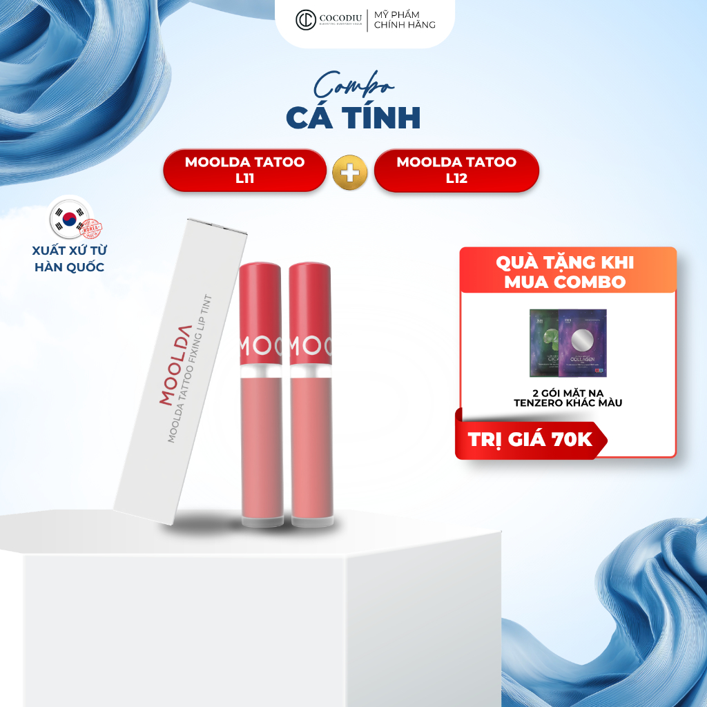 Combo 2 Son Lì MOOLDA Màu Sắc Tự Nhiên Bền Màu 12h