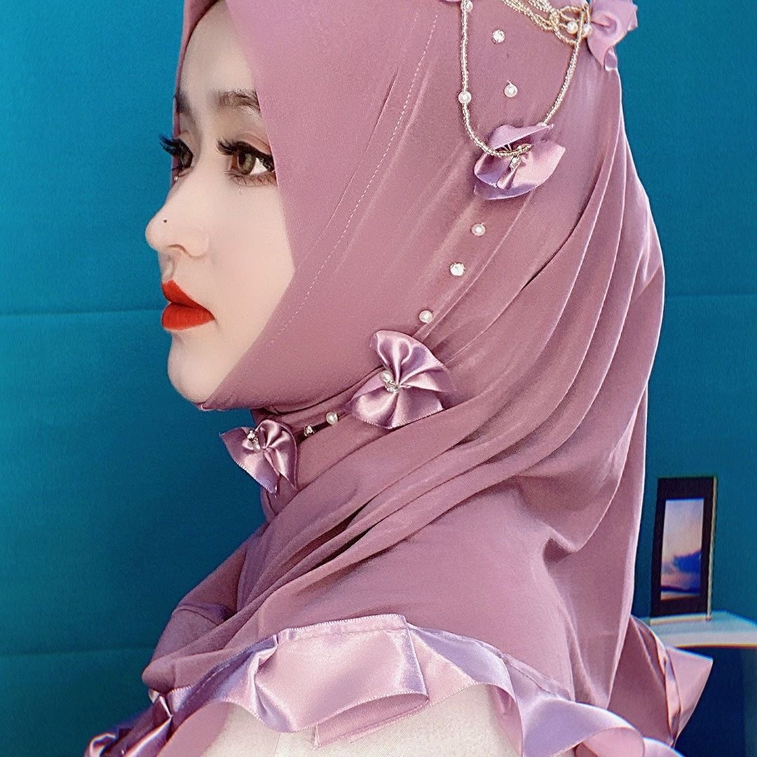 Hoa đính hạt người lớn cầu nguyện khăn choàng hồi giáo vẩy Khăn trùm đầu hồi giáo Khăn trùm đầu Amira kéo trên headwrap