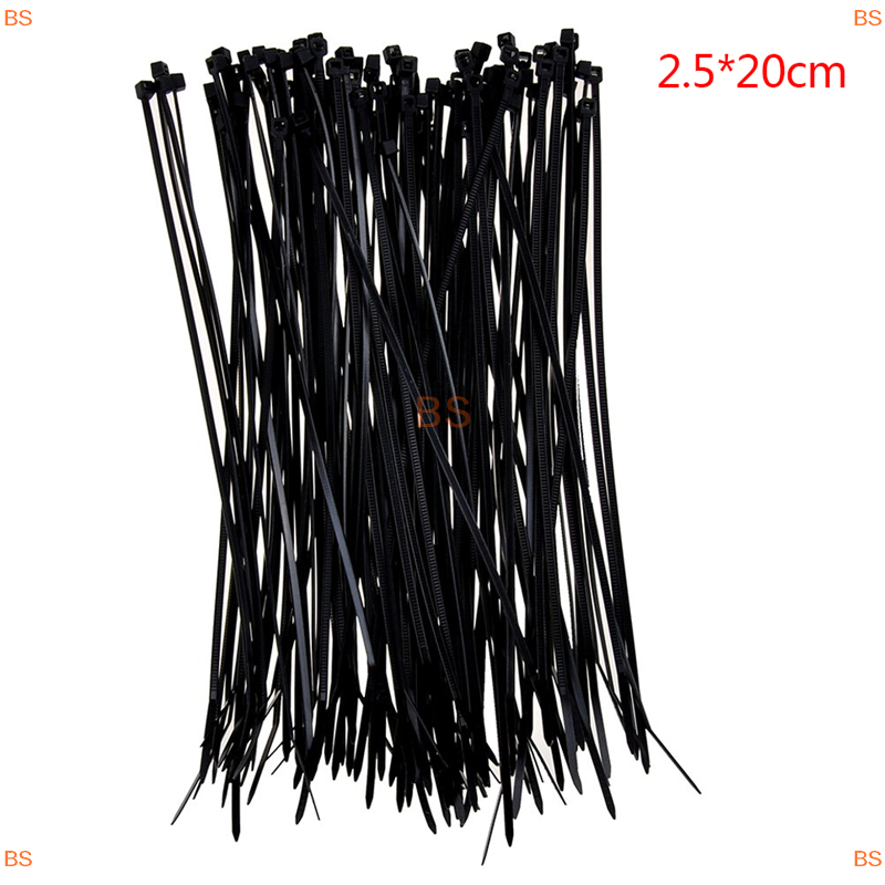 Bs littlegroot 100 cái dây buộc dây cáp màu trắng đen dây buộc dây cáp nylon tự khóa