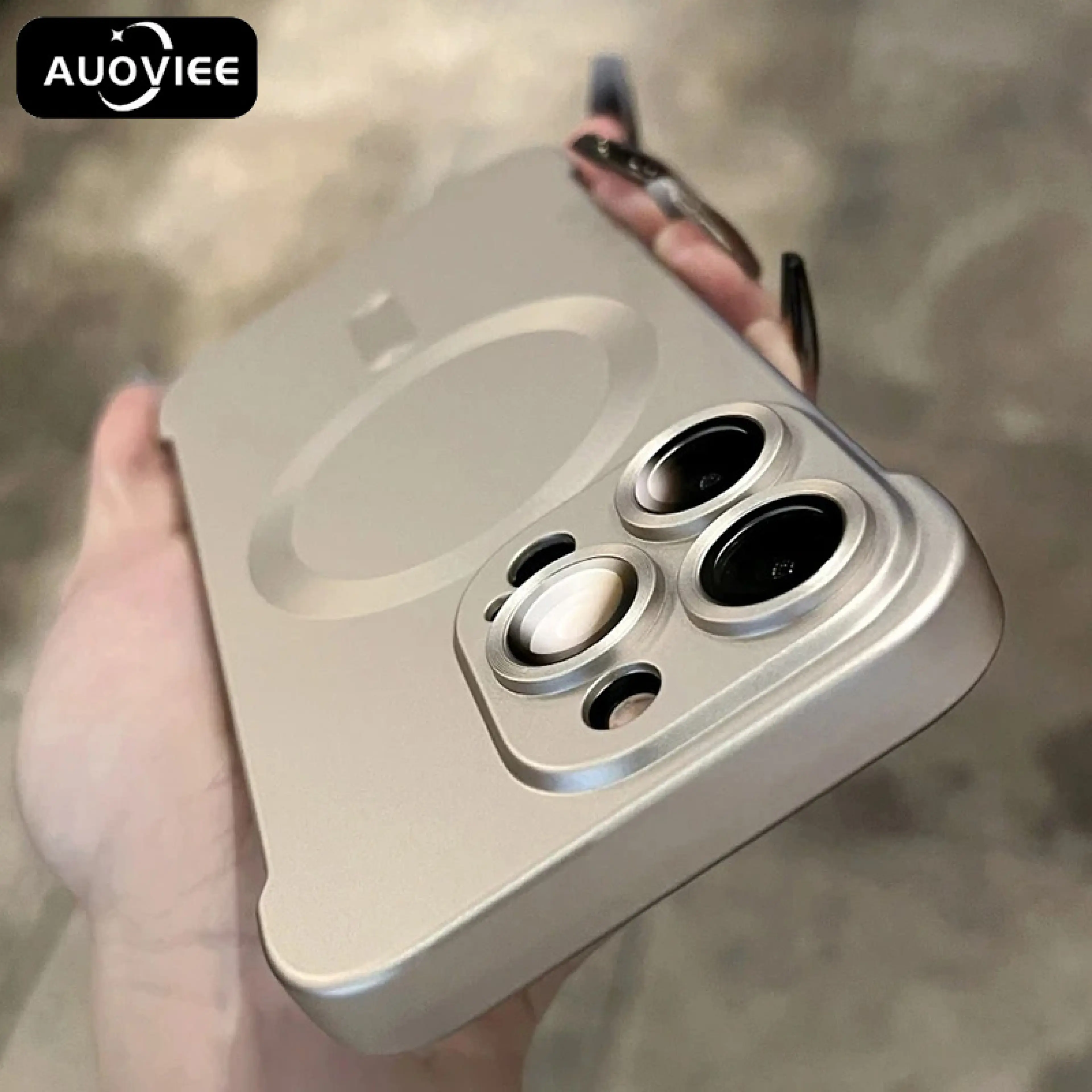 AUOVIEE Luxury Plating Matte PC Frameless For Magsafe Phone Case For iPhone 15 14 13 12 Pro Max Original Titanium Gray Shockproof Cover