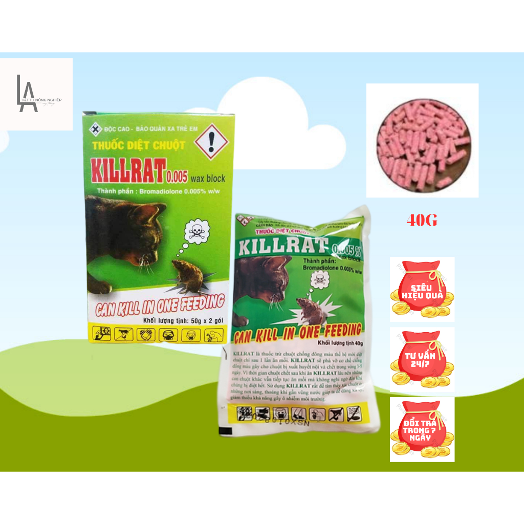 Thuốc diệt chuột Killrat thế hệ mới 0.005% gói 40gr