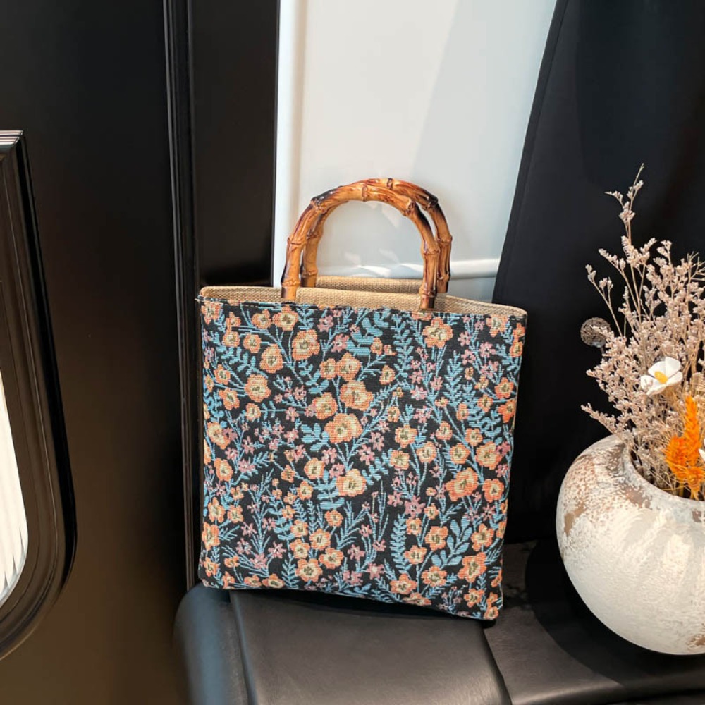 HERWK Vải Túi Tote Jacquard Phong cách Trung Quốc Hoa Túi xách in vải canvas Di động Khớp tre Túi đeo nách Hanfu Tiệc tùng - 5