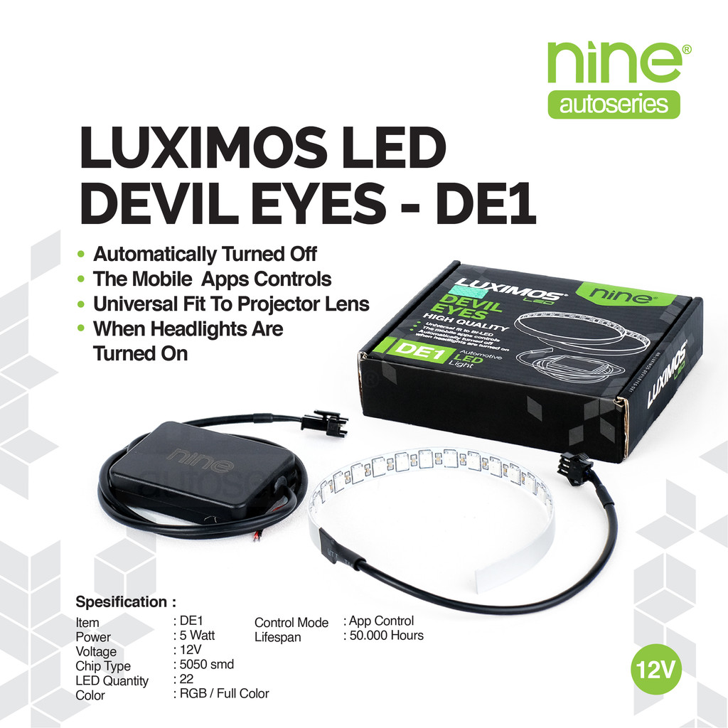 LUXIMOS Devil Eye Projector Biled RGB 22 LED Modul Setting By Android IOS APP DE1 - NINE AUTOSERIES Harga 94,900 rupiah*Gratis Ongkir